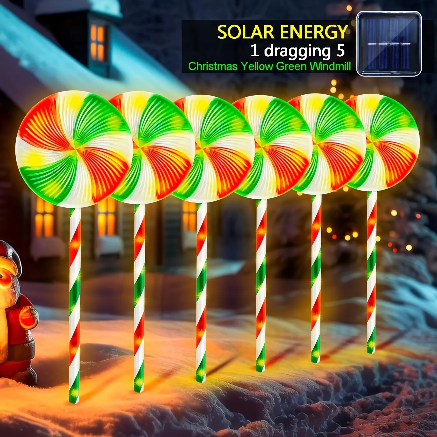 1 Set, 5 in 1 Solar IP44 Waterproof Christmas Red And Green Windmill Lollipop Ground Lights, Perfect for Christmas Outdoor Decorations, Patios, Gardens, Sidewalks And Lawn Decorations!
