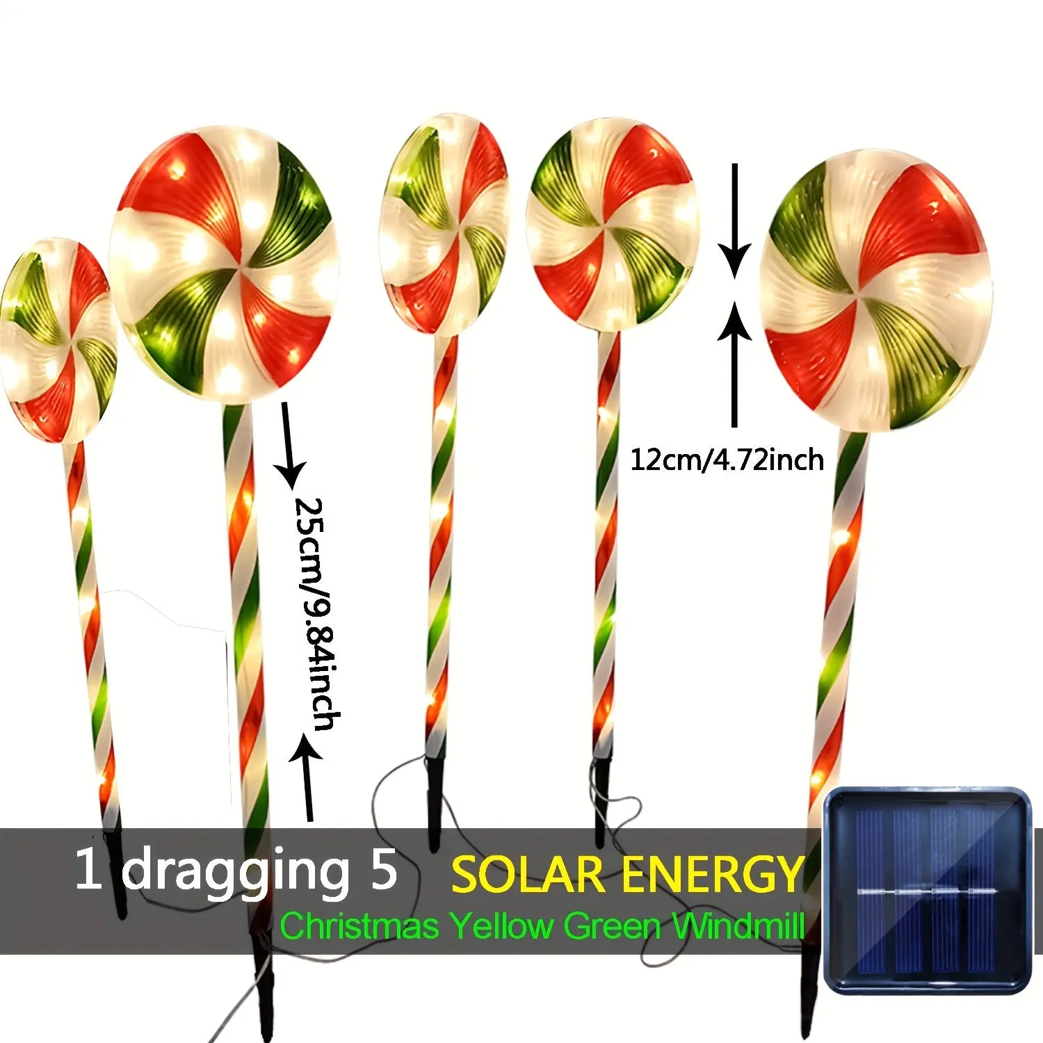 1 Set, 5 in 1 Solar IP44 Waterproof Christmas Red And Green Windmill Lollipop Ground Lights, Perfect for Christmas Outdoor Decorations, Patios, Gardens, Sidewalks And Lawn Decorations!