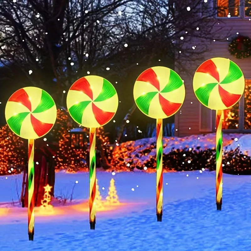 1 Set, 5 in 1 Solar IP44 Waterproof Christmas Red And Green Windmill Lollipop Ground Lights, Perfect for Christmas Outdoor Decorations, Patios, Gardens, Sidewalks And Lawn Decorations!