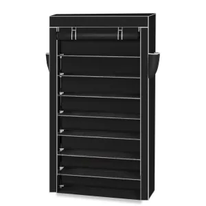 10-Tier Shoe Rack with Dustproof Cover | Black | Holds up to 27 Pairs of Shoes