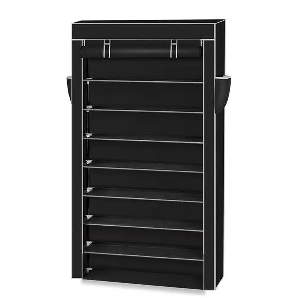 10-Tier Shoe Rack with Dustproof Cover | Black | Holds up to 27 Pairs of Shoes