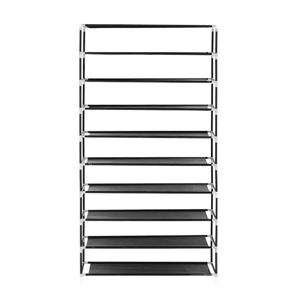 10-Tier Shoe Rack with Dustproof Cover | Black | Holds up to 27 Pairs of Shoes