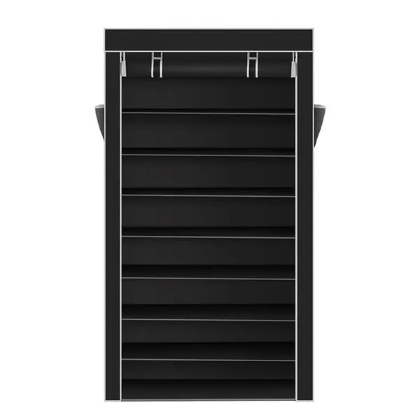 10-Tier Shoe Rack with Dustproof Cover | Black | Holds up to 27 Pairs of Shoes