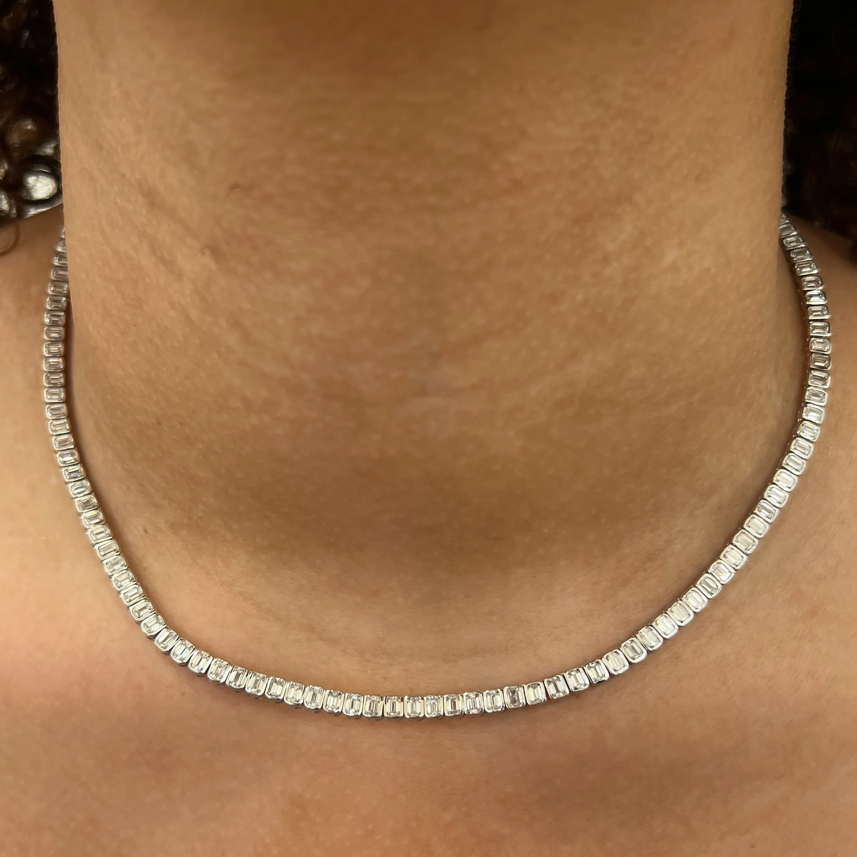 11.5 Carat Bezel-Set Emerald Tennis Necklace