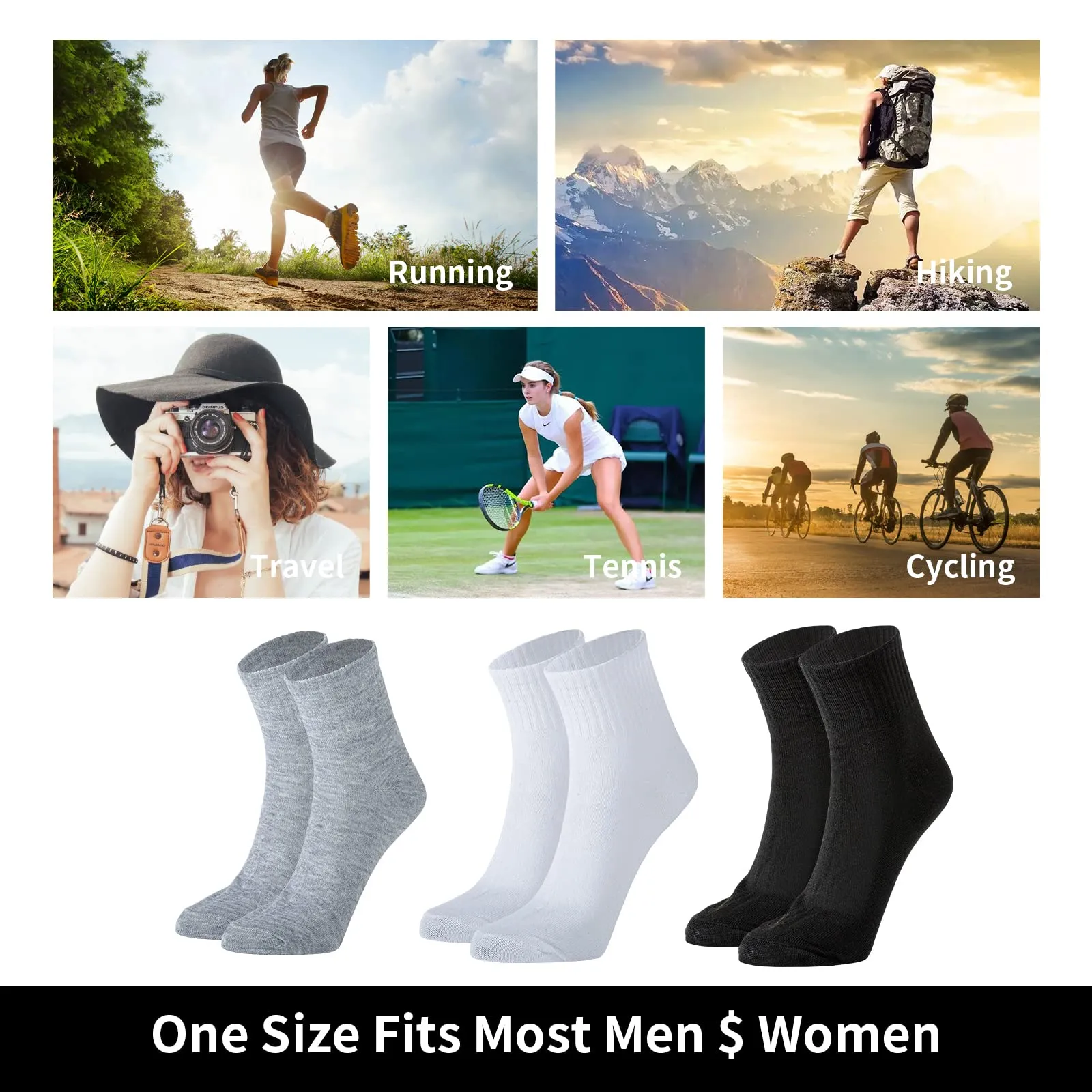 120 Pairs Mens Quarter Ankle Socks Athletic Moisture Socks Casual Sports Socks Bulk Pack for Homeless Unisex Men Women