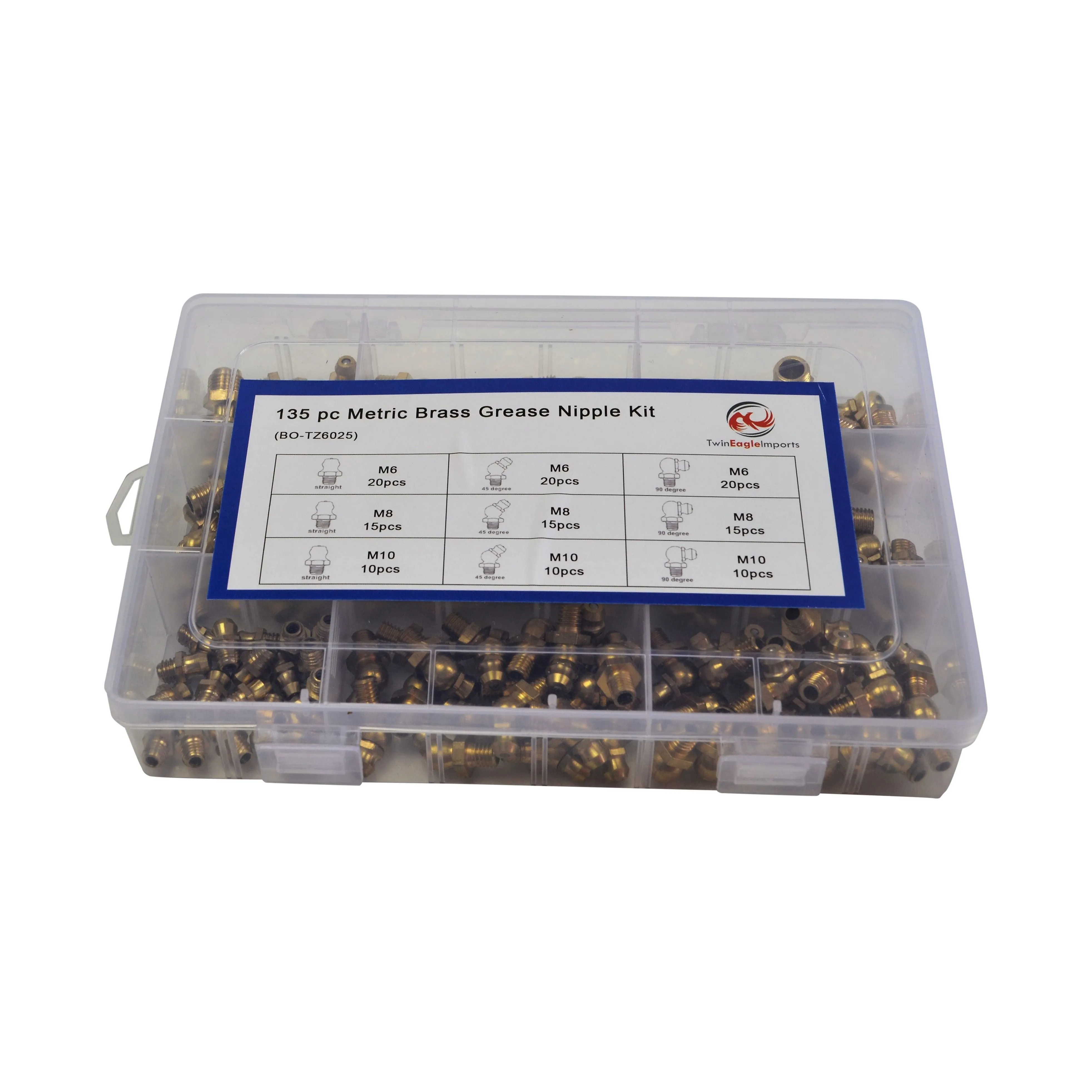 250 Piece Metric Imperial Brass Grease Nipple Combo Grab Kit Assortment
