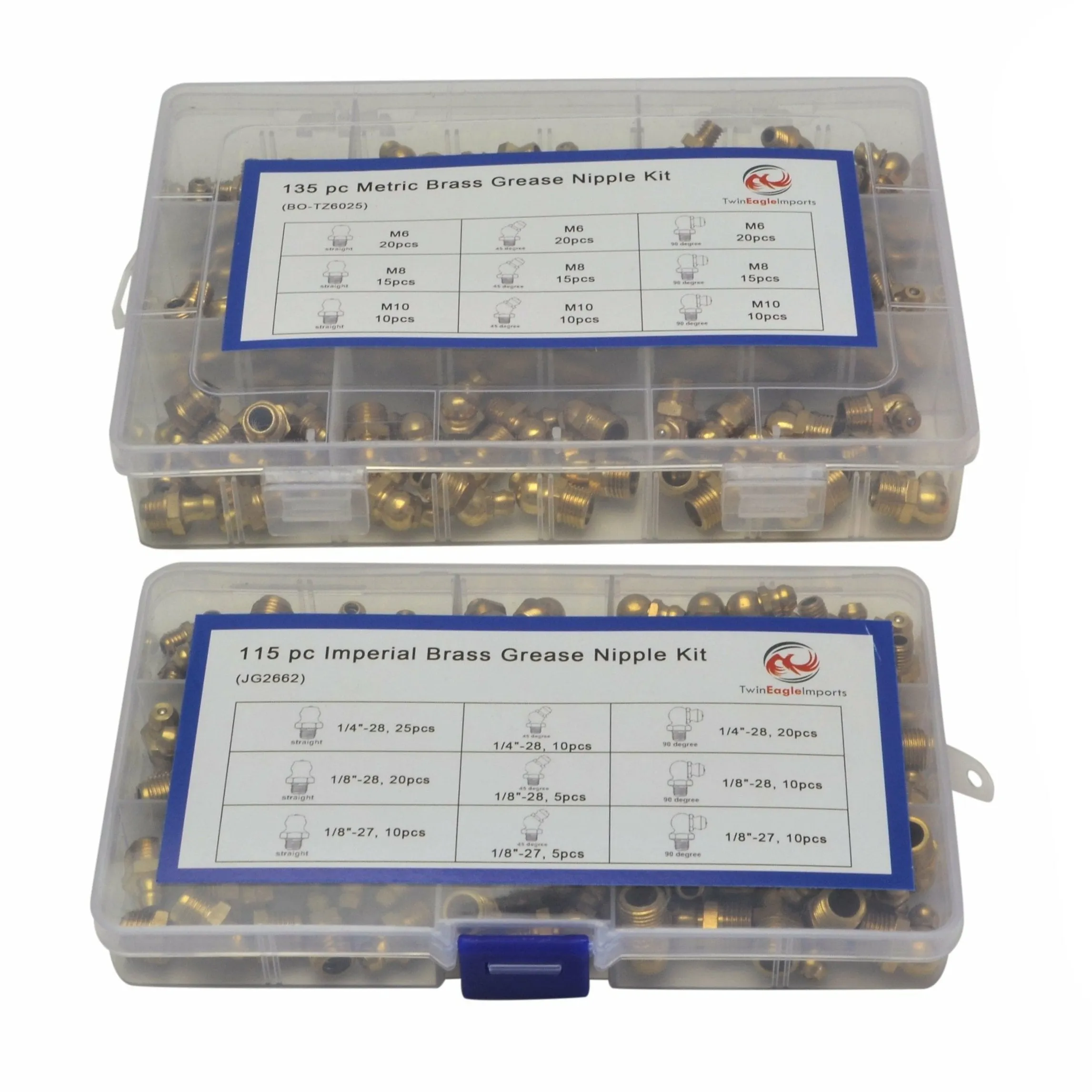 250 Piece Metric Imperial Brass Grease Nipple Combo Grab Kit Assortment