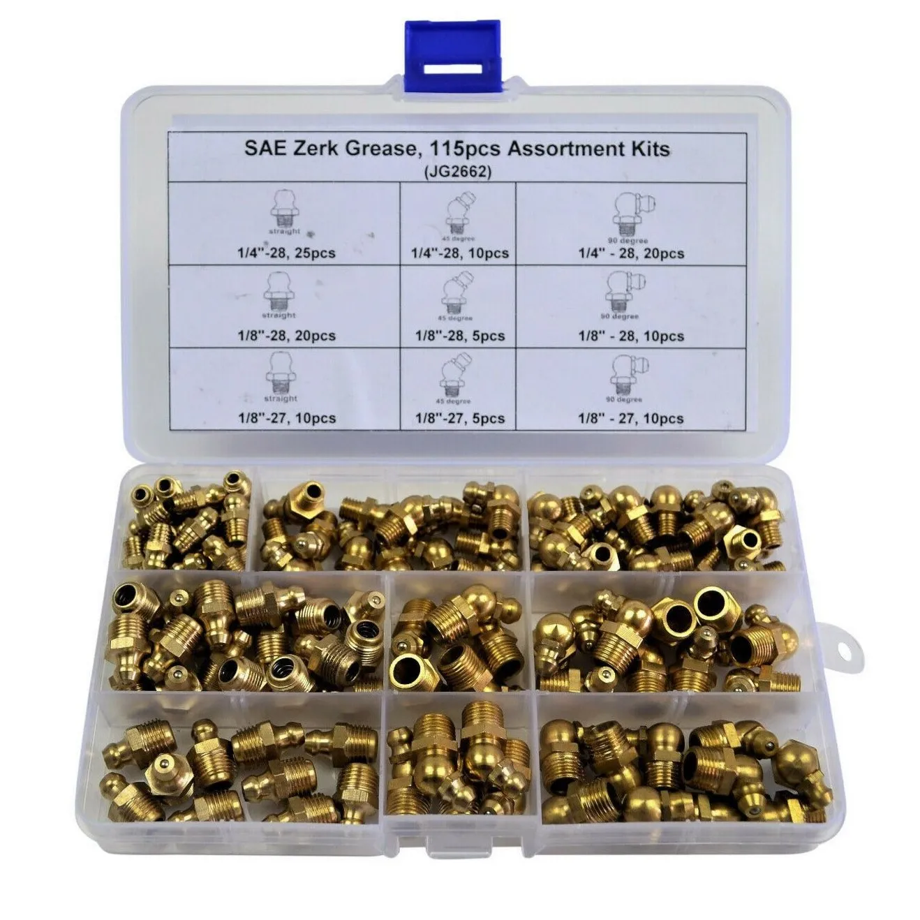 250 Piece Metric Imperial Brass Grease Nipple Combo Grab Kit Assortment