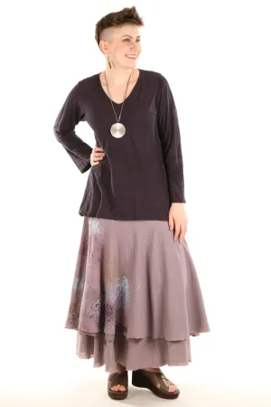 4113 Lace Tiered Skirt Hand Printed Pink Quartz-P