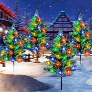 4pcs Solar Christmas Tree -Outdoor Holiday Christmas Tree Decoration Durable Outdoor Decoration, IPX5 Waterproof, Color Light Atmosphere Garden Suitable for Courtyard Path Lawn Decoration Can Give Gifts to Friends And Family