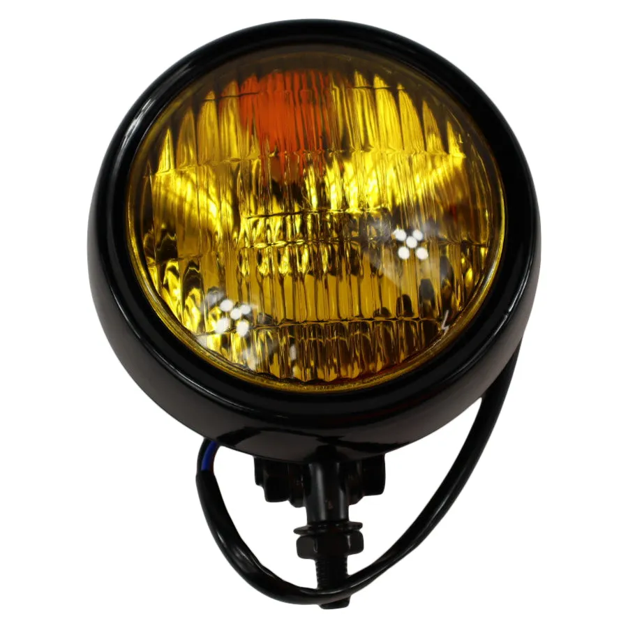 4" Chopper Headlight - Black Amber Lens