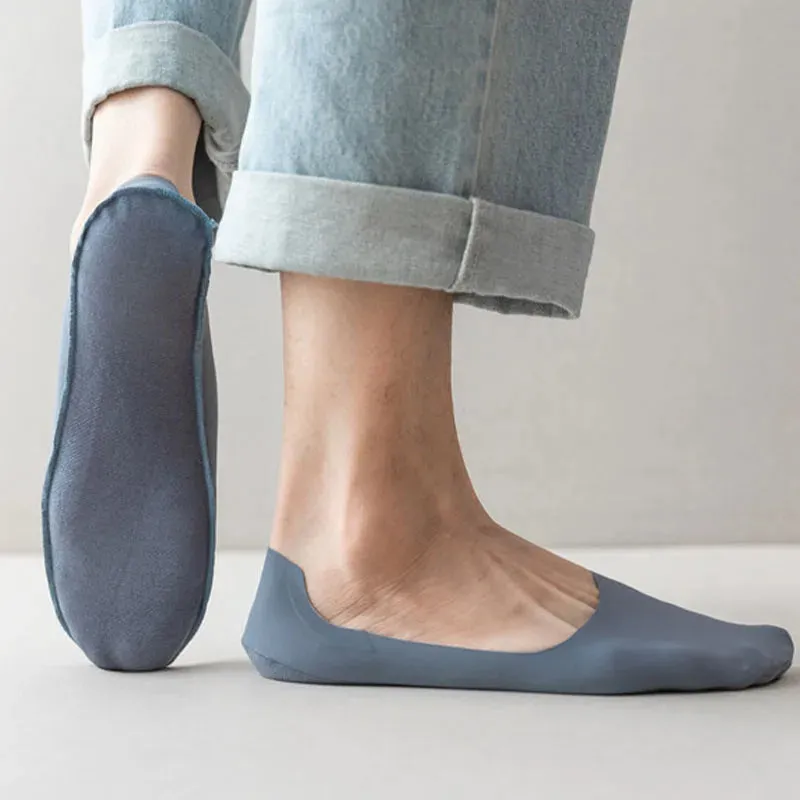 5 Pairs Men's Ultra-Thin No Show Ice Silk Socks - Non-Slip and Breathable
