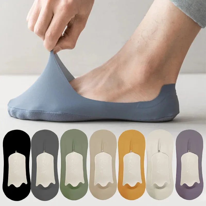5 Pairs Men's Ultra-Thin No Show Ice Silk Socks - Non-Slip and Breathable