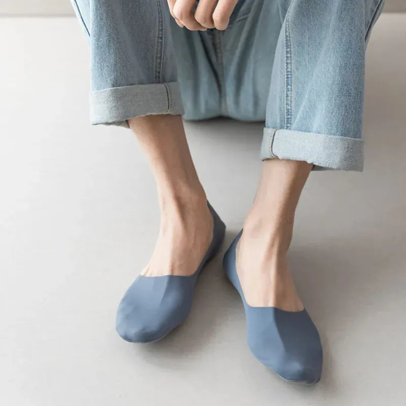 5 Pairs Men's Ultra-Thin No Show Ice Silk Socks - Non-Slip and Breathable