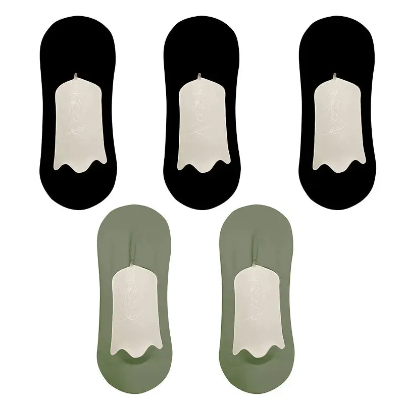 5 Pairs Men's Ultra-Thin No Show Ice Silk Socks - Non-Slip and Breathable