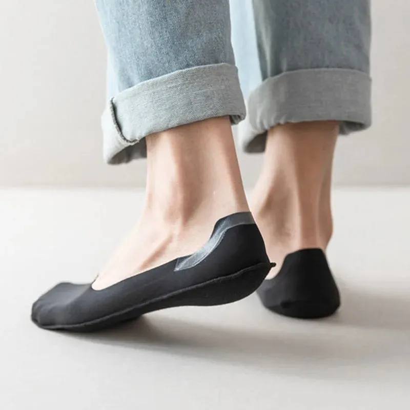 5 Pairs Men's Ultra-Thin No Show Ice Silk Socks - Non-Slip and Breathable