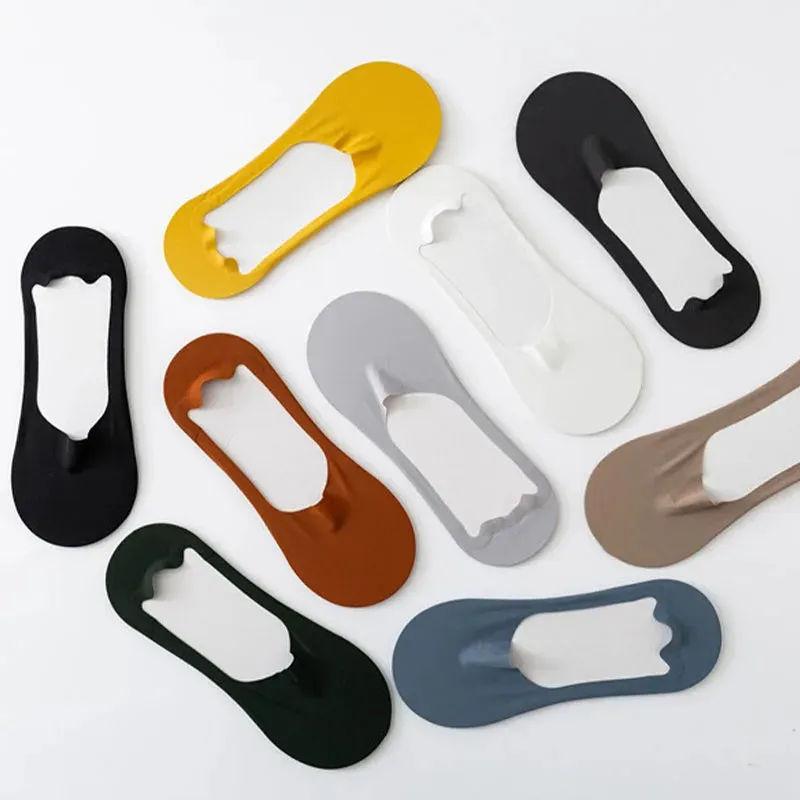 5 Pairs Men's Ultra-Thin No Show Ice Silk Socks - Non-Slip and Breathable