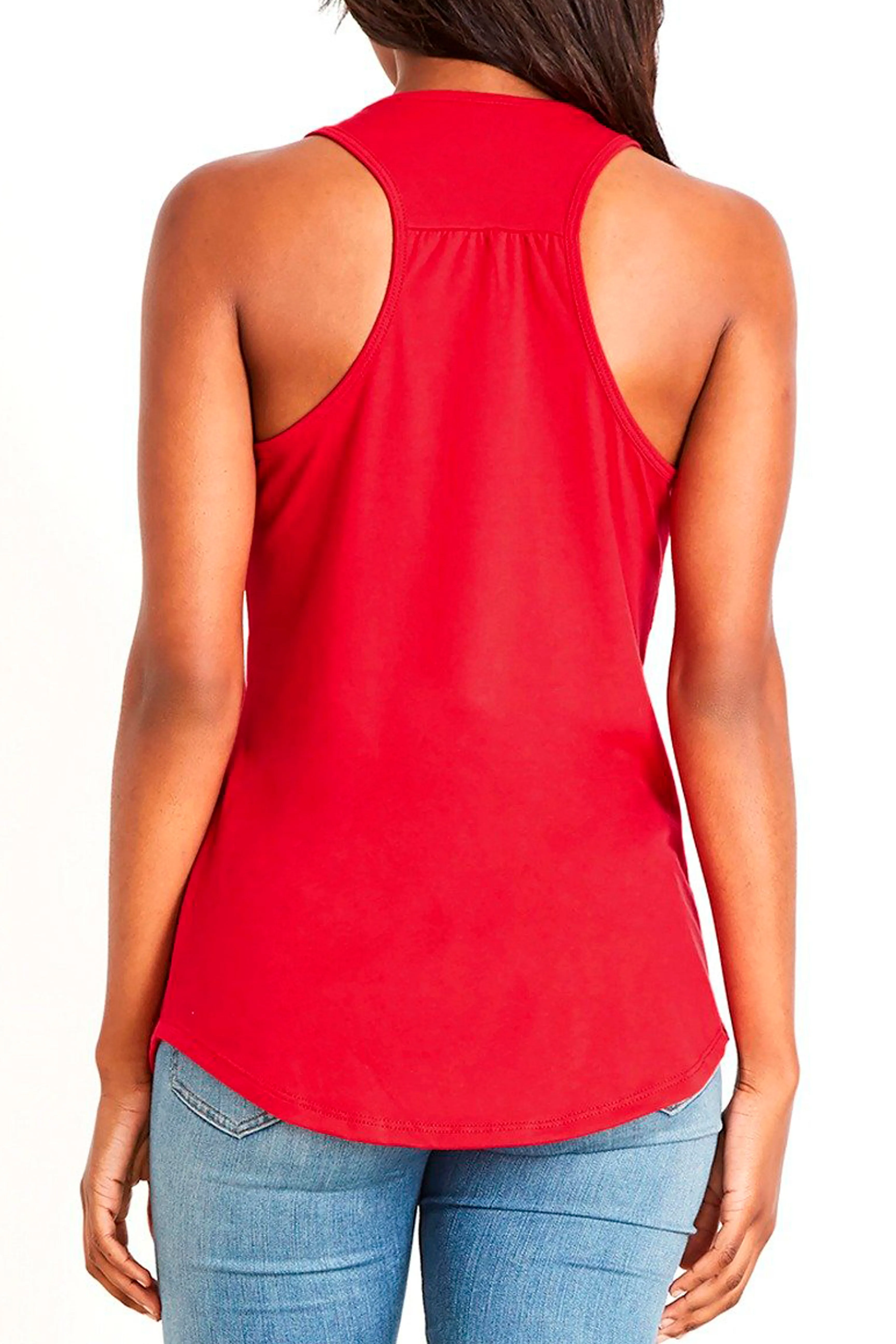 5306 - 4th of July Sparkle Gathered Back Tank - Red - SHIPS WEEK OF 6/17/24
