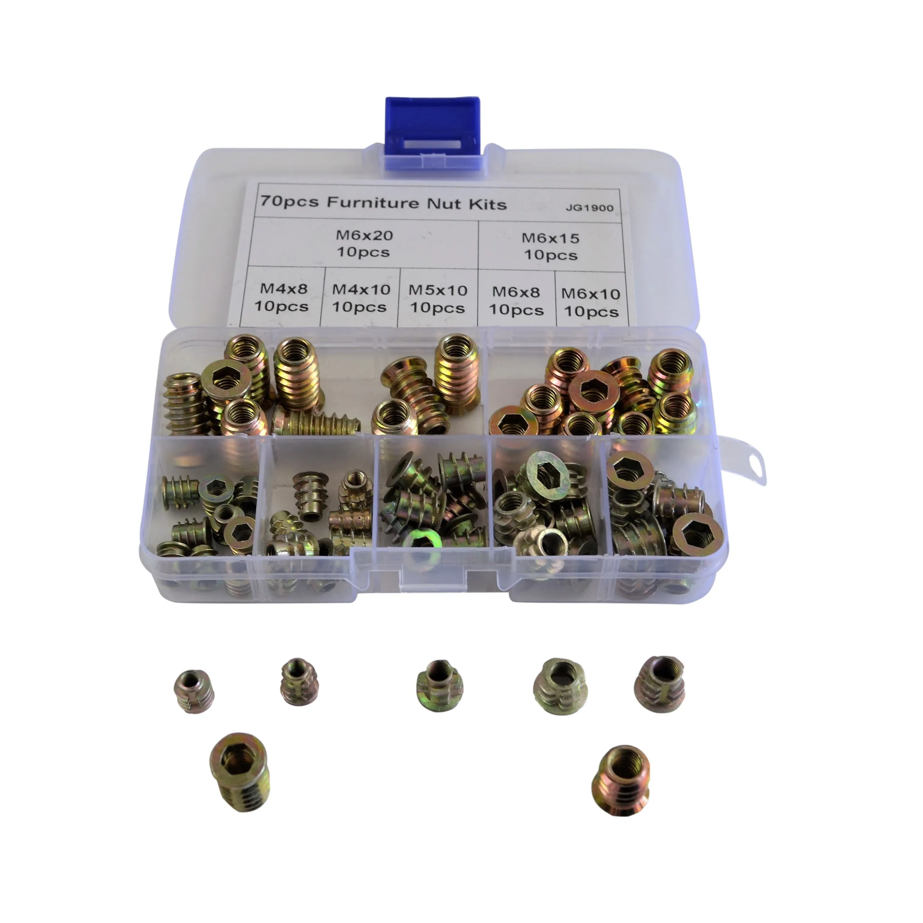 70pc Metric Zinc Alloy Furniture Inserts Grab Kit Assortment