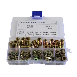 70pc Metric Zinc Alloy Furniture Inserts Grab Kit Assortment