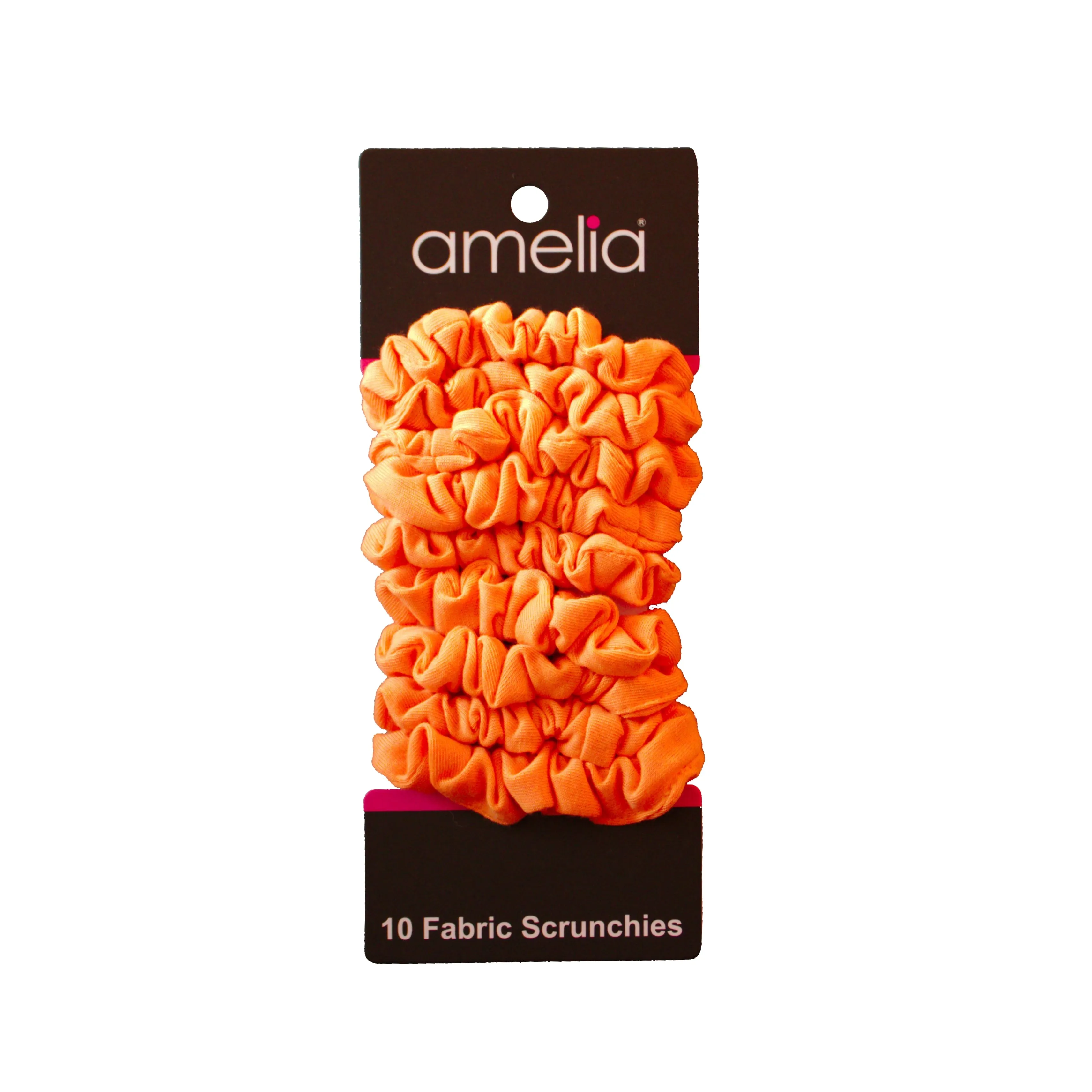 Amelia Beauty, Medium Neon Orange Jersey Scrunchies, 2.5in Diameter, Gentle on Hair, Strong Hold, No Snag, No Dents or Creases. 10 Pack