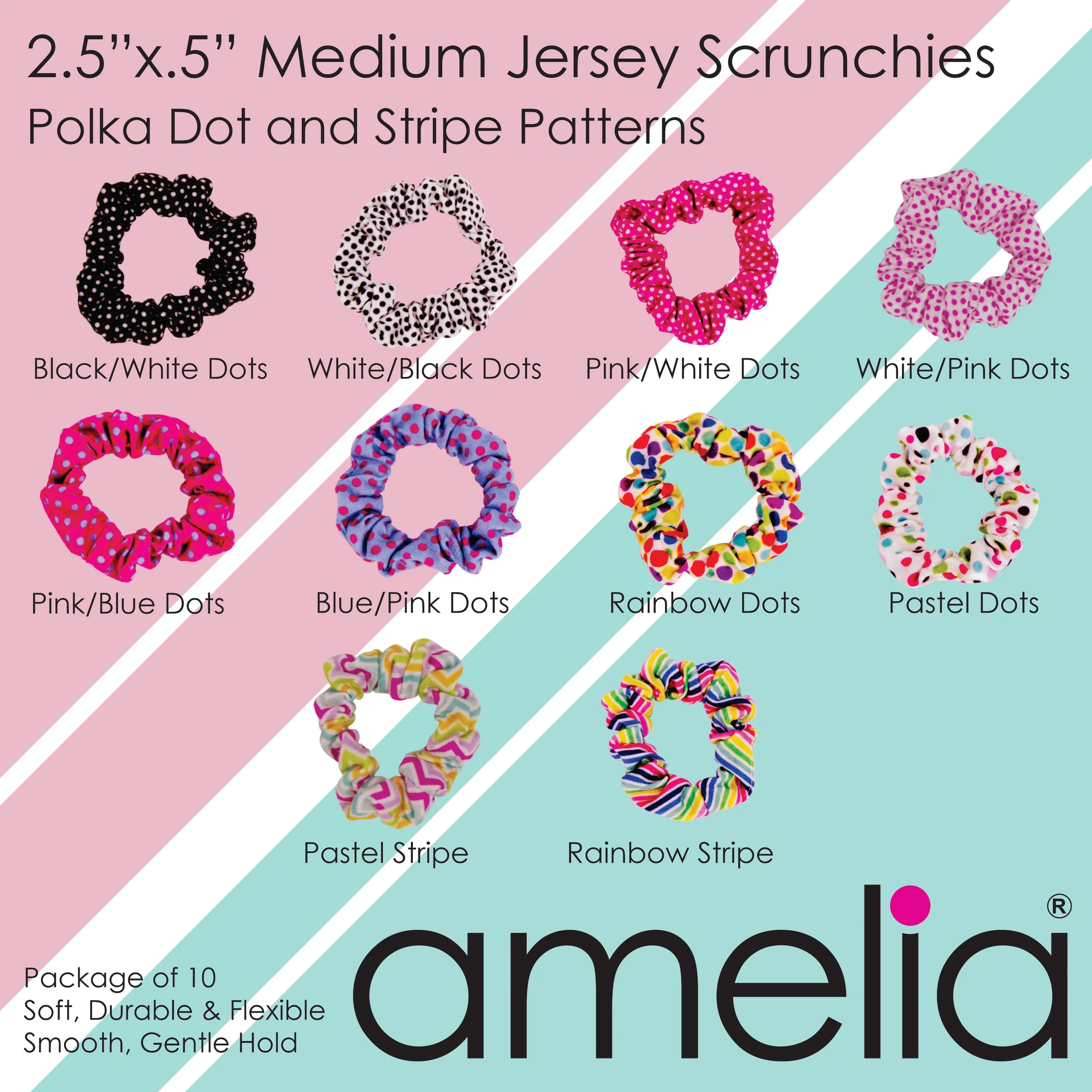 Amelia Beauty, Medium Neon Orange Jersey Scrunchies, 2.5in Diameter, Gentle on Hair, Strong Hold, No Snag, No Dents or Creases. 10 Pack