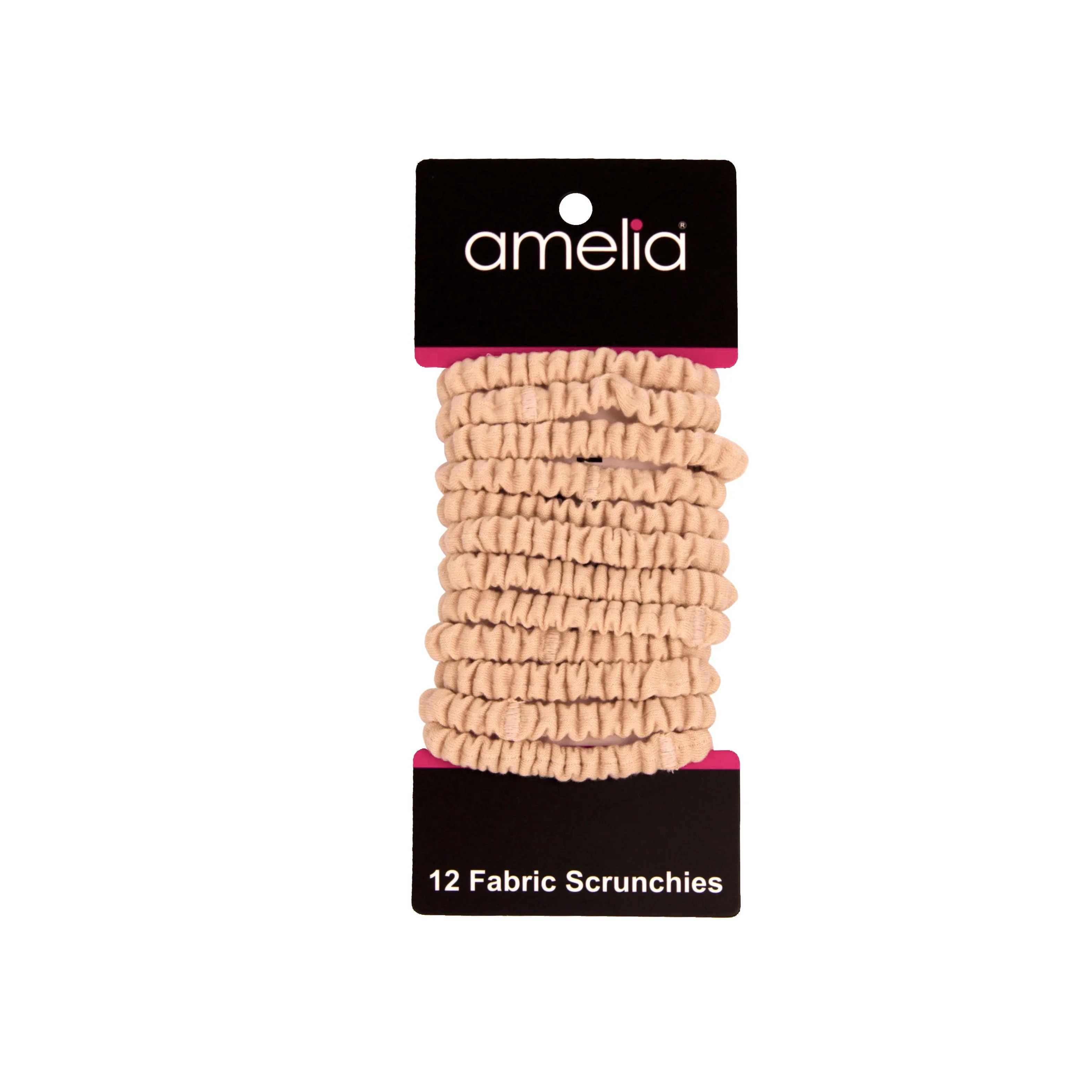 Amelia Beauty, Tan Skinny Jersey Scrunchies, 2.125in Diameter, Gentle on Hair, Strong Hold, No Snag, No Dents or Creases. 12 Pack