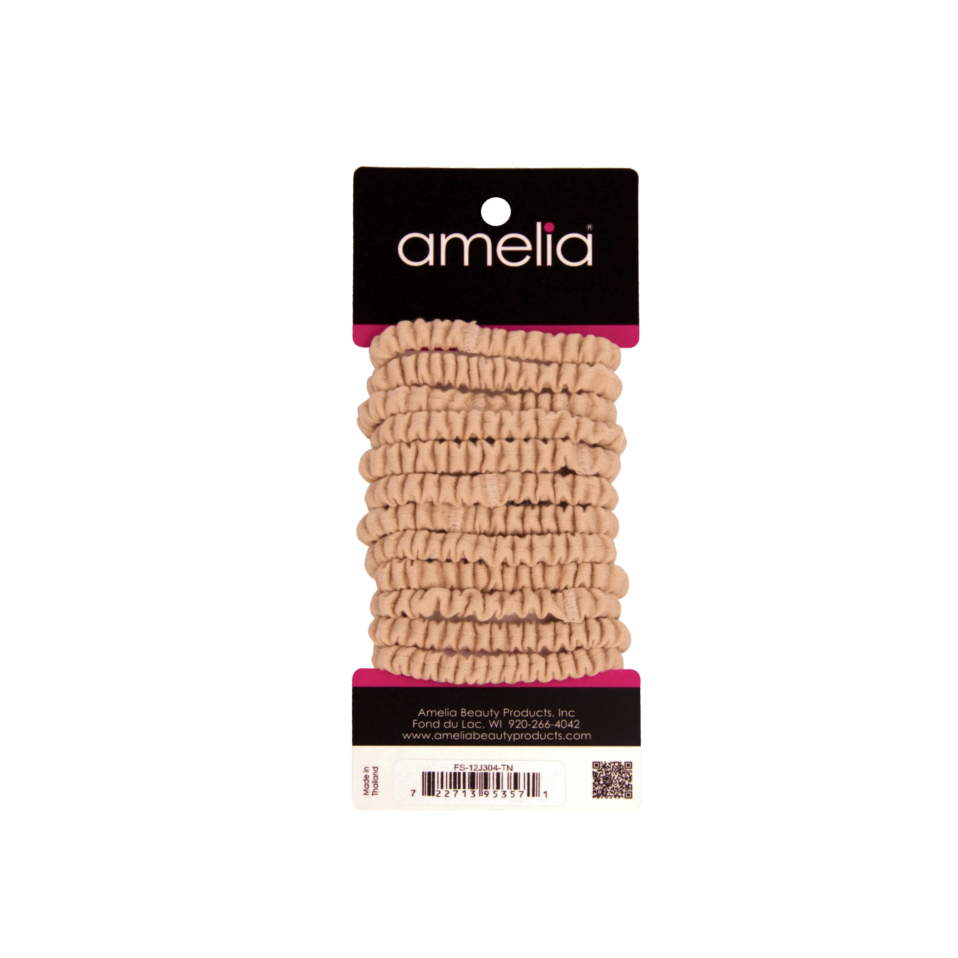 Amelia Beauty, Tan Skinny Jersey Scrunchies, 2.125in Diameter, Gentle on Hair, Strong Hold, No Snag, No Dents or Creases. 12 Pack