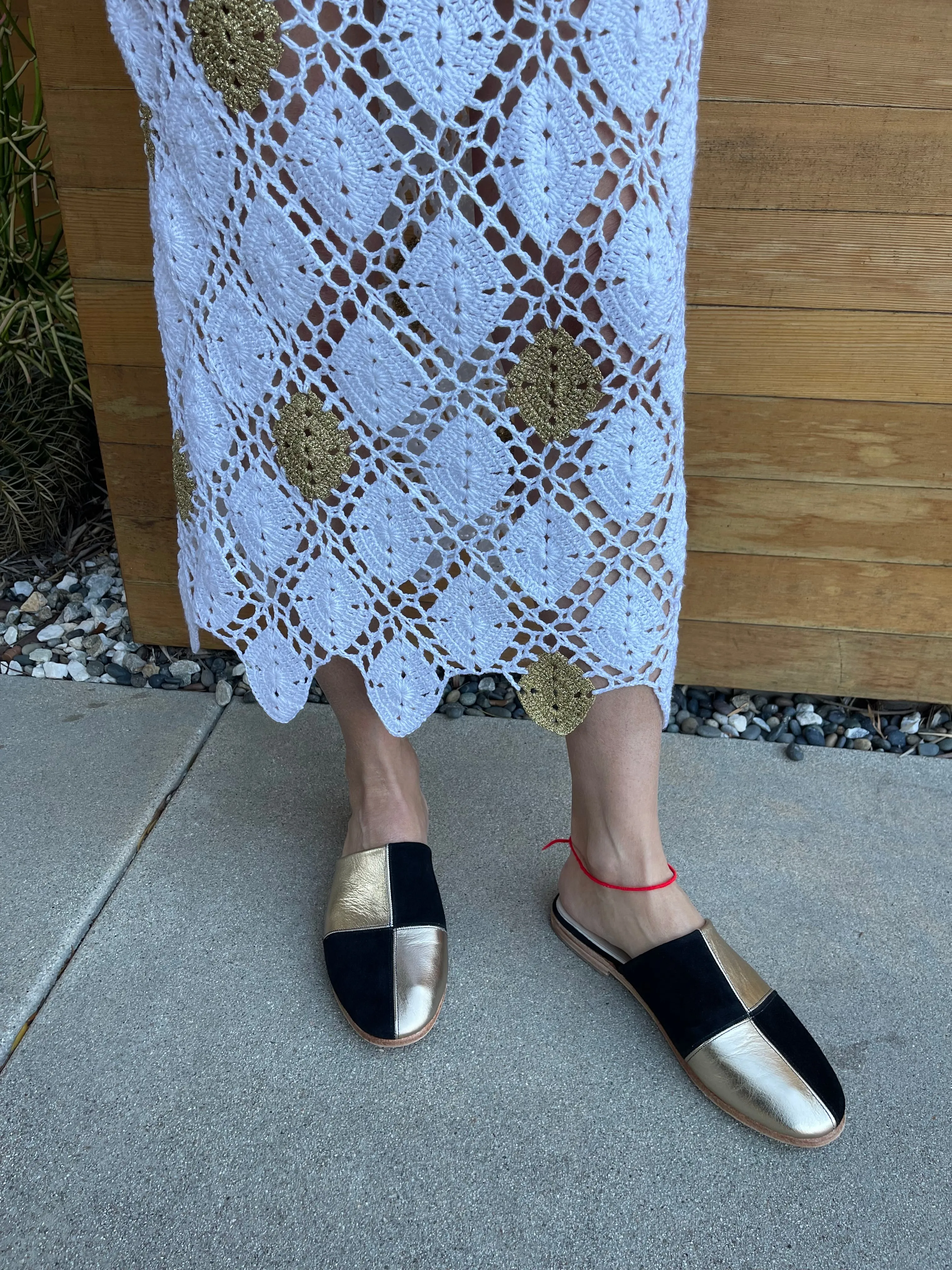 AURUM GOLD & BLACK SUEDE CHECKERED WOMEN MULE