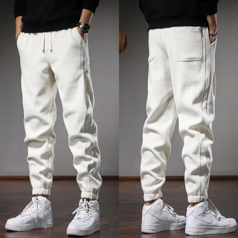 Autumn Beige Baggy Pants: Casual Sports Elastic Waist Drawstring Jogging Trousers for Men