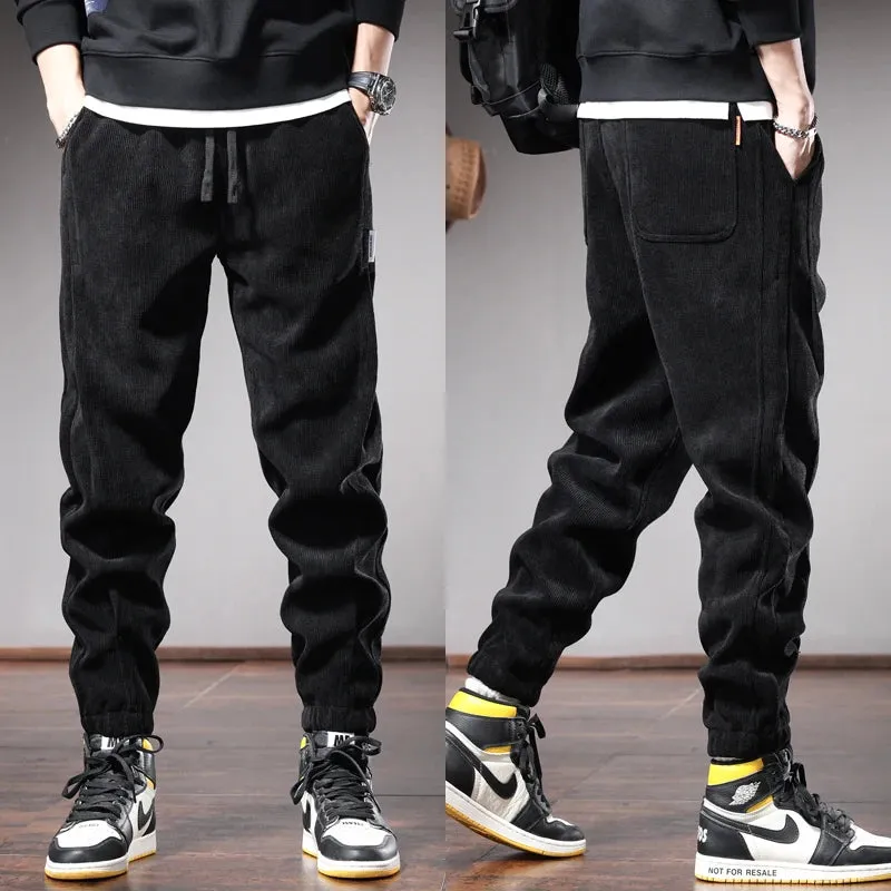 Autumn Beige Baggy Pants: Casual Sports Elastic Waist Drawstring Jogging Trousers for Men