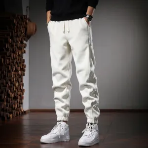 Autumn Beige Baggy Pants: Casual Sports Elastic Waist Drawstring Jogging Trousers for Men