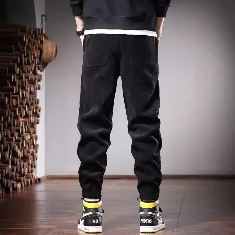 Autumn Beige Baggy Pants: Casual Sports Elastic Waist Drawstring Jogging Trousers for Men