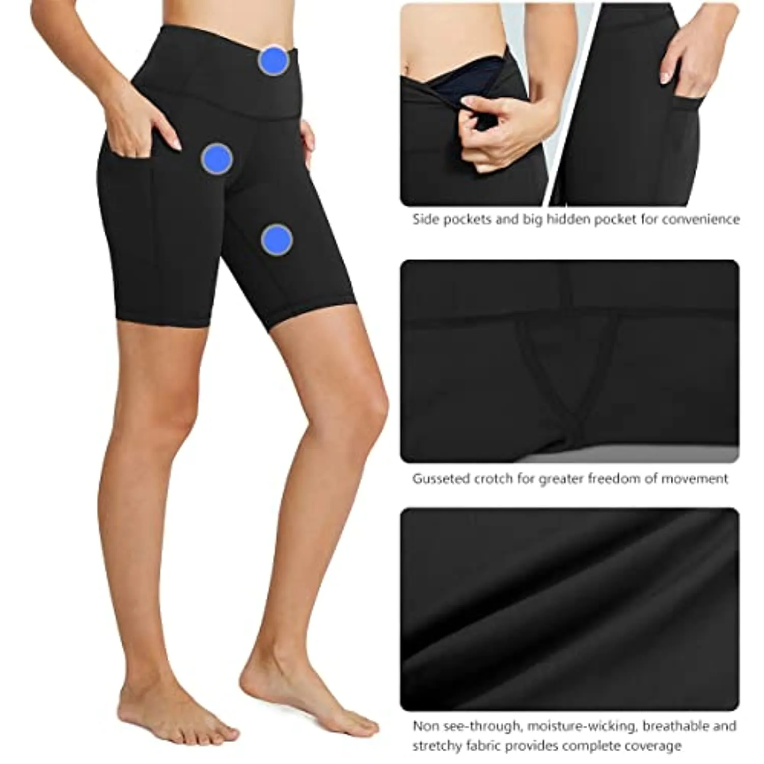BALEAF Women's 8"/ 7"/ 5" High Waist Biker Shorts Workout Yoga Running Gym Compression Spandex Shorts Side Pockets