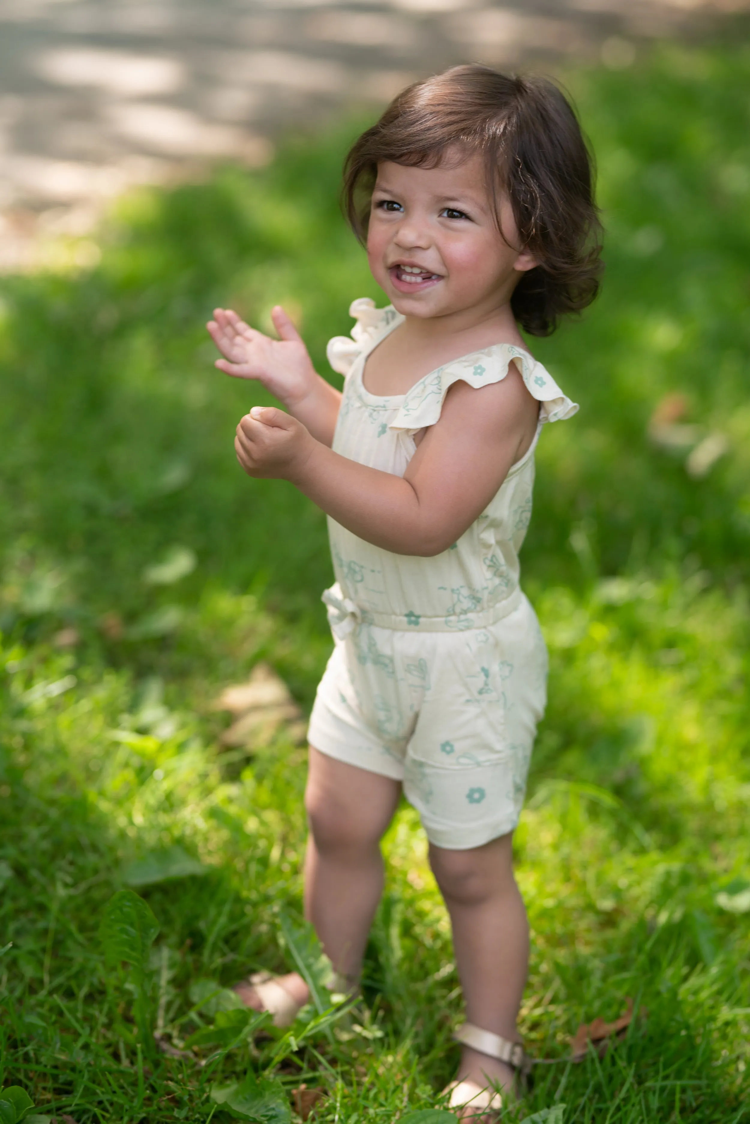Bamboo Sleeveless Ruffle Romper (Go Go Bunny Print)
