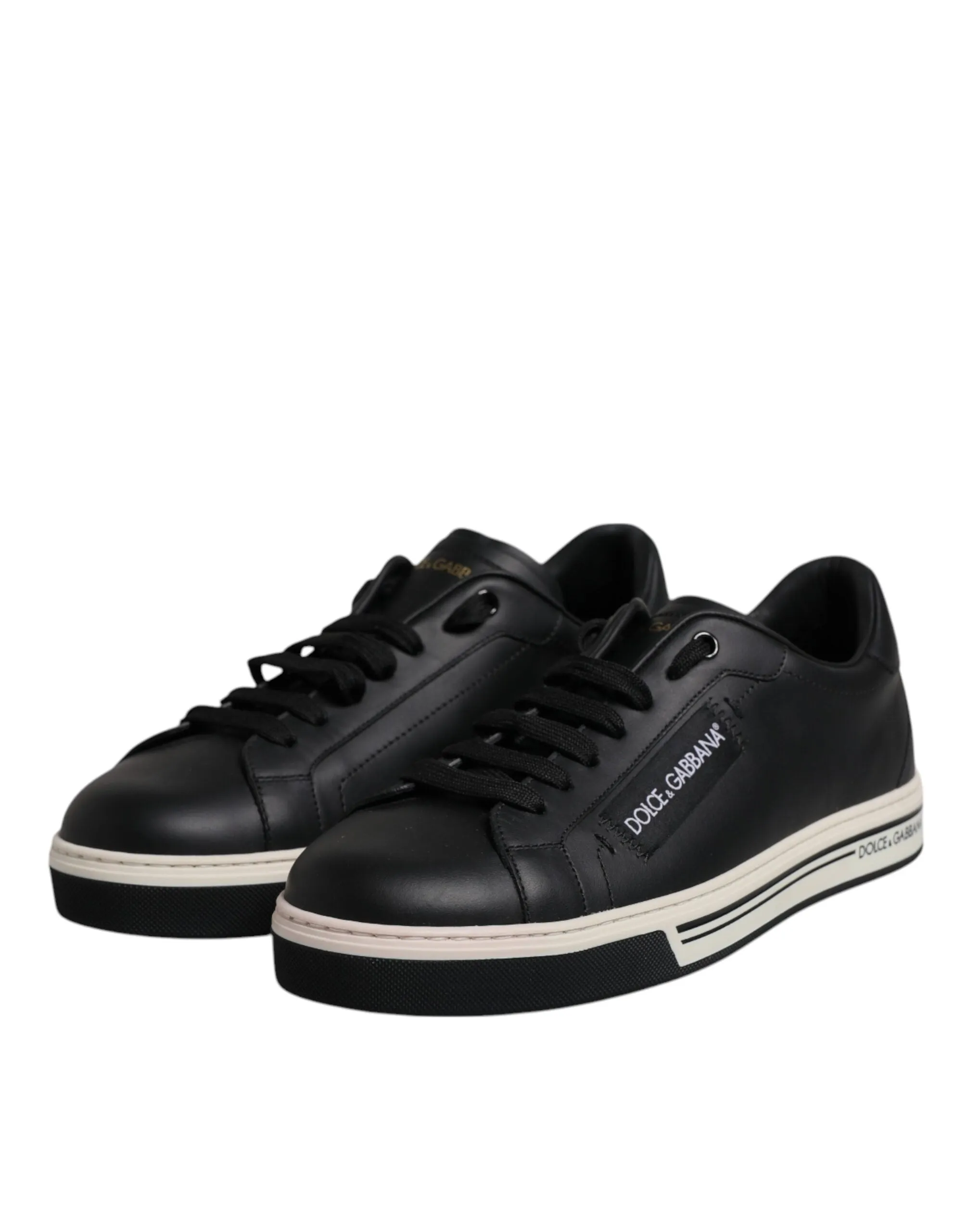 Black Leather Low Top Men Sneakers Shoes