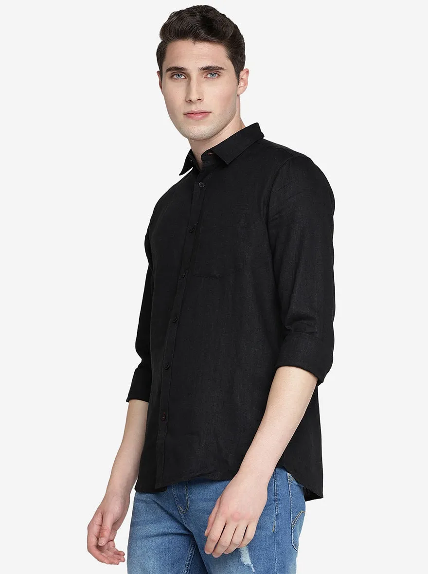 Black Solid Slim Fit Casual Shirt | JadeBlue