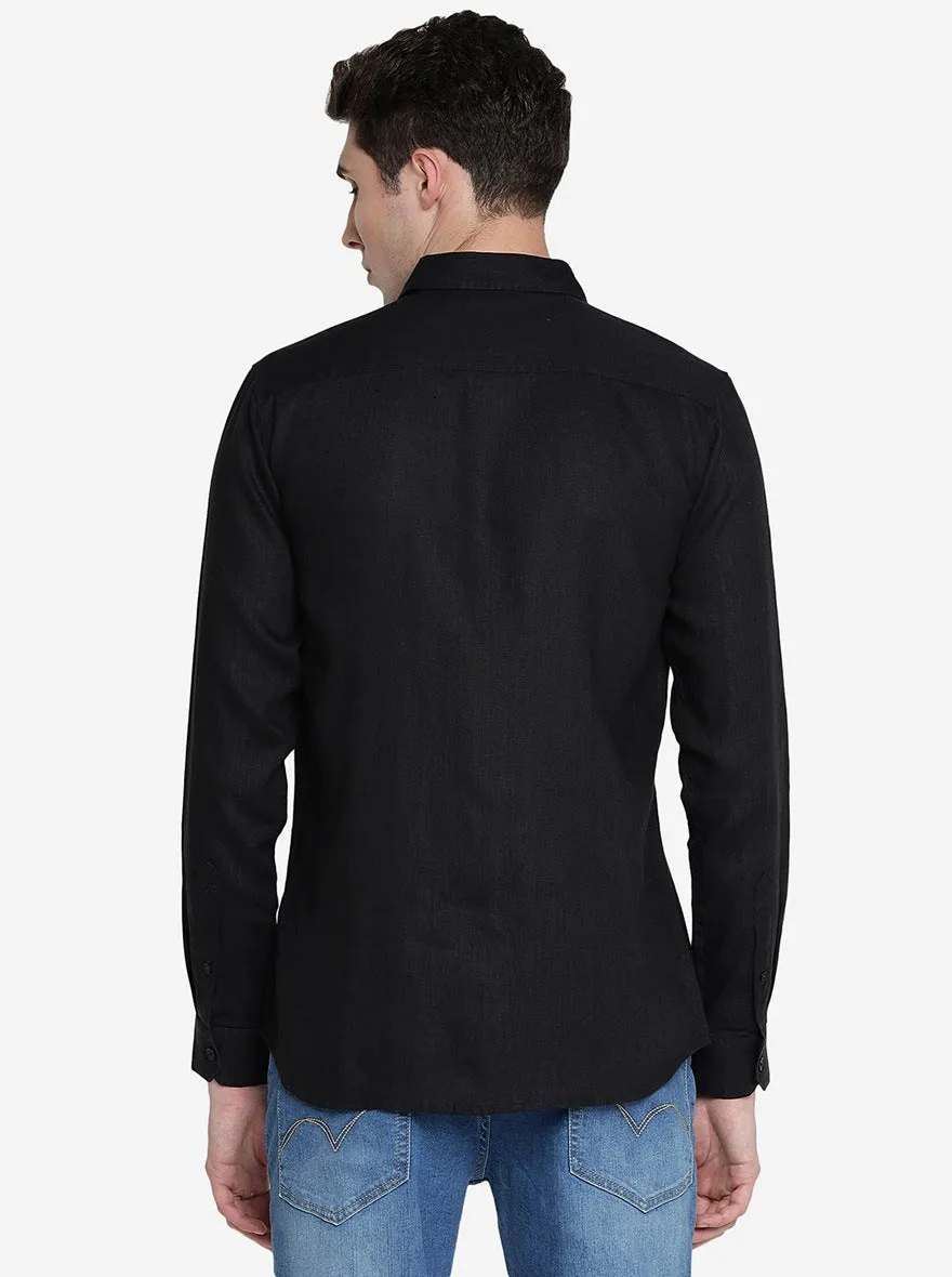Black Solid Slim Fit Casual Shirt | JadeBlue
