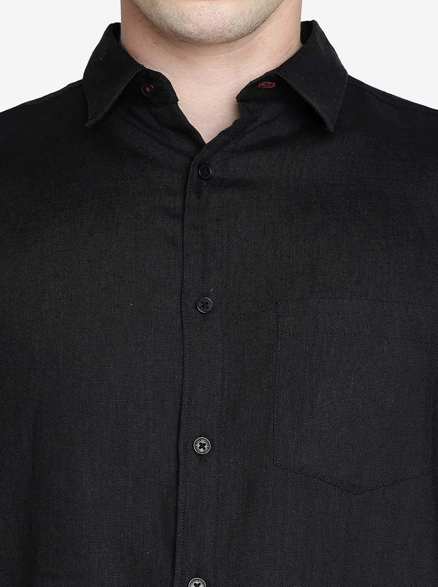 Black Solid Slim Fit Casual Shirt | JadeBlue