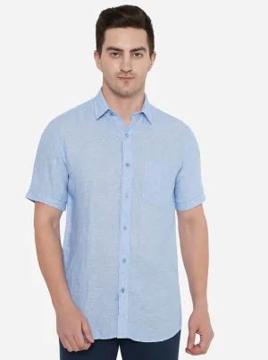 Blue Solid Slim Fit Casual Shirt | JadeBlue