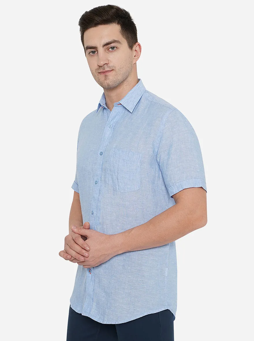 Blue Solid Slim Fit Casual Shirt | JadeBlue