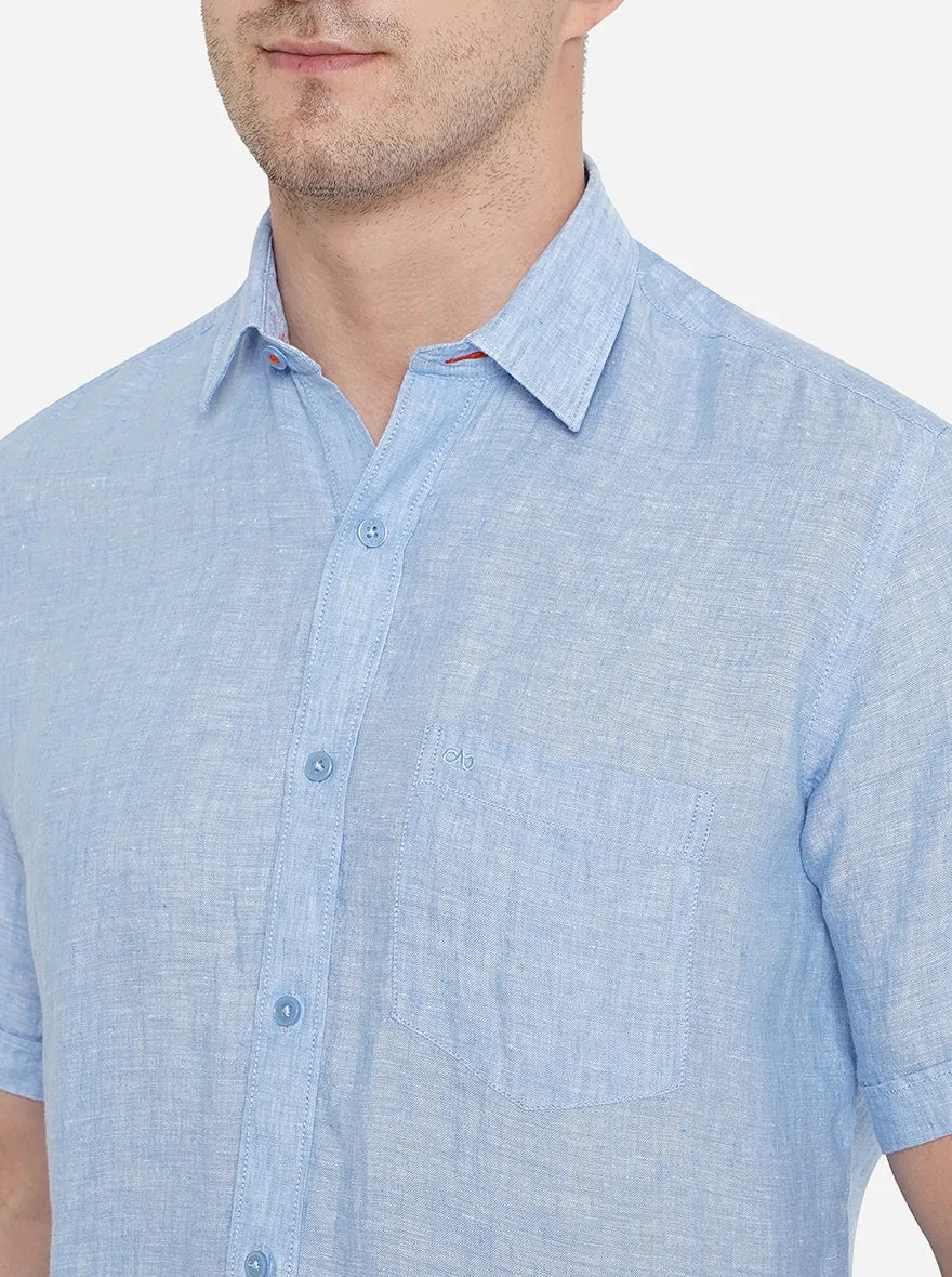 Blue Solid Slim Fit Casual Shirt | JadeBlue