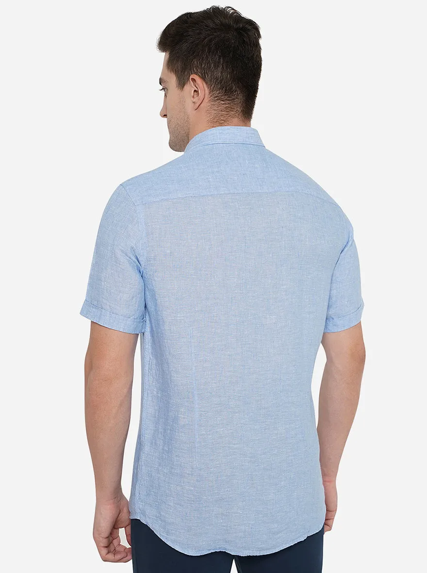 Blue Solid Slim Fit Casual Shirt | JadeBlue