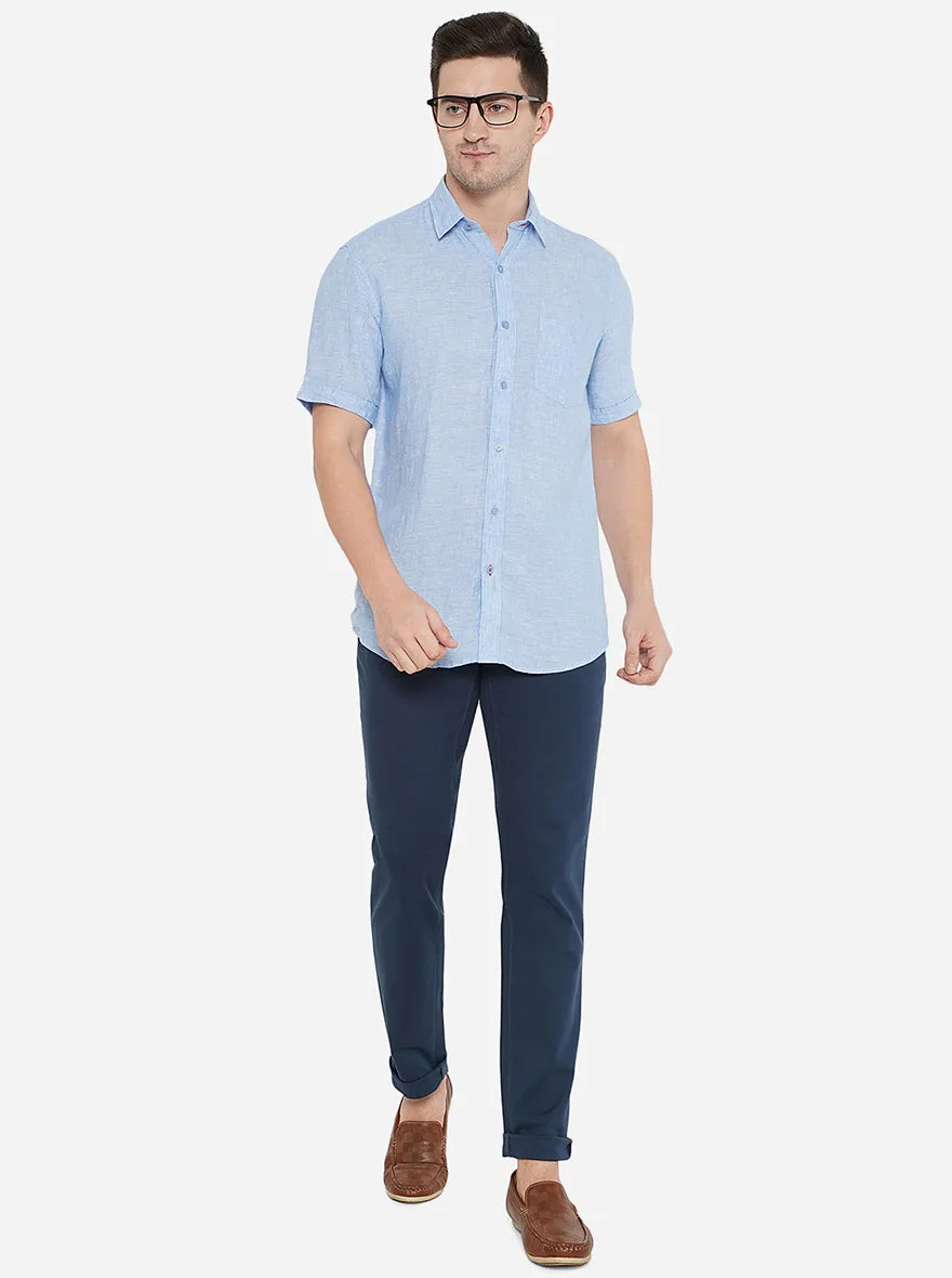 Blue Solid Slim Fit Casual Shirt | JadeBlue