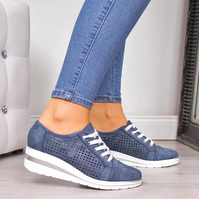 Breathable Platform Sneakers Meddle Heel Pointed Toe Air Mesh Shoe women