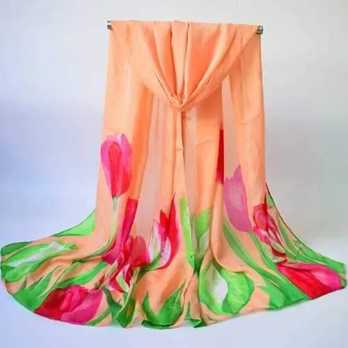 Breathable Tulip Print Shawl Wrap Scarf - Orange