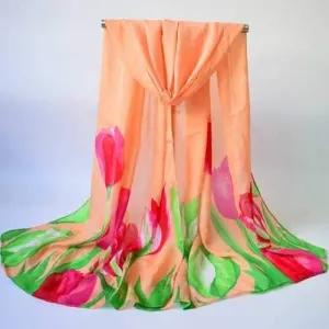 Breathable Tulip Print Shawl Wrap Scarf - Orange