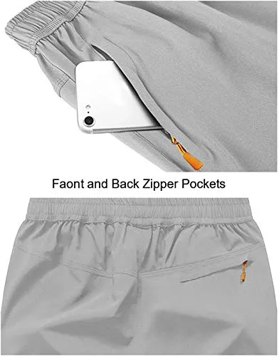 CBlue Men's Outdoor Quick Dry Lightweight Sports Shorts Zipper Pockets (Large, Light Grey)
