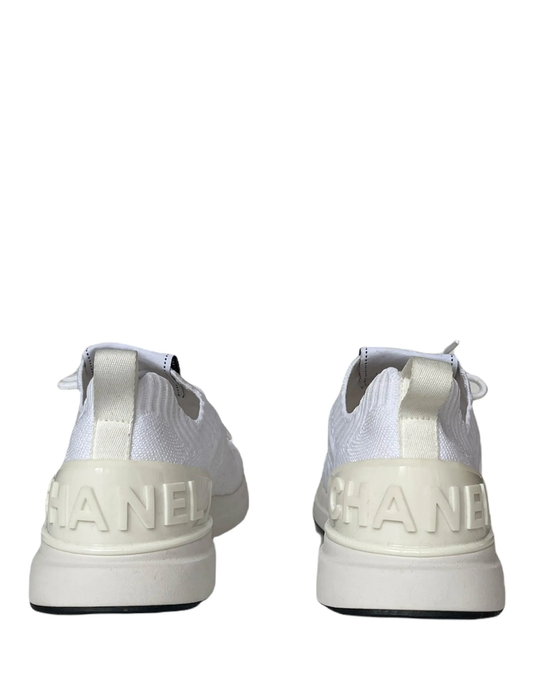 Chanel White Quilted Knit Sock Low Top Athletic Sneakers sz 38.5
