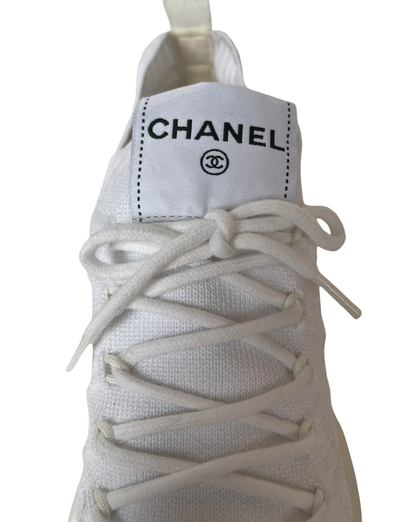 Chanel White Quilted Knit Sock Low Top Athletic Sneakers sz 38.5